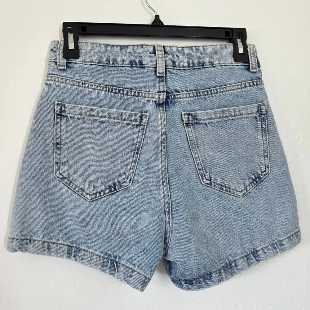 Zara Denim Faux Wrap Front Skort High Rise Jean Skirt Shorts Light Wash Cotton - Picture 4 of 8